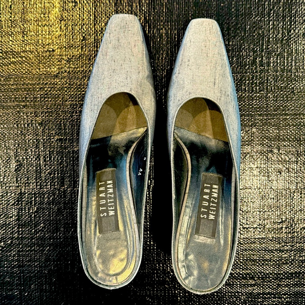 Stuart Weitzman silver mules